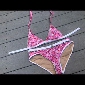 Coach bikini size 10 pink white c silver two piece
